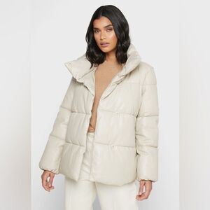 Mango Faux Leather Jacket Zip Quilted High Neck New